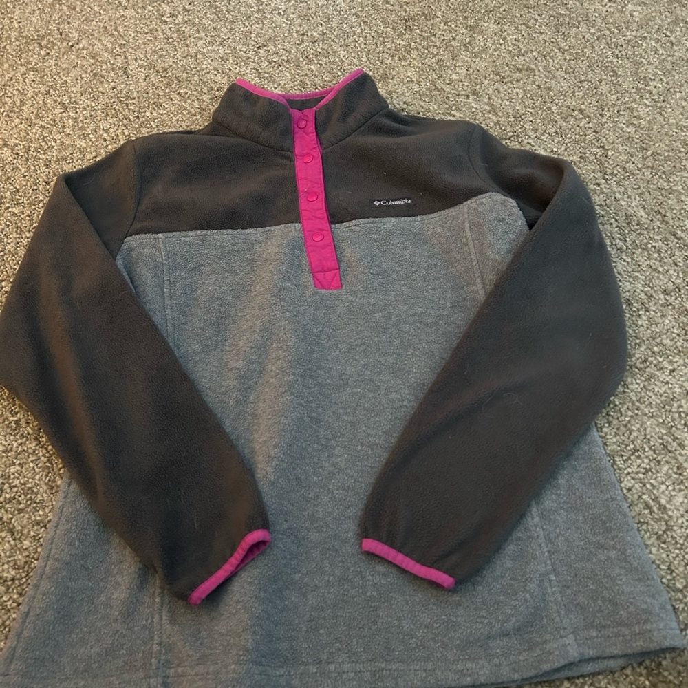 Columbia Gray & Black Fleece Pullover with Pink Accents